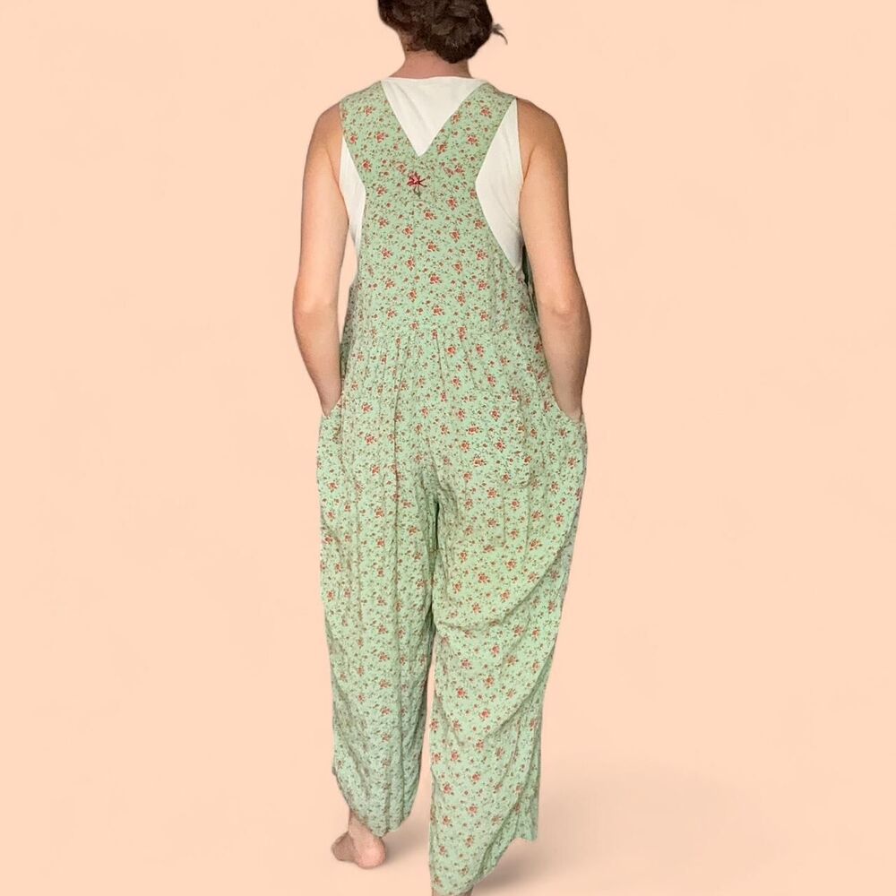 Vintage April Cornell Floral Overall Jumpsuit – Matcha Green - Picture 2 of 4